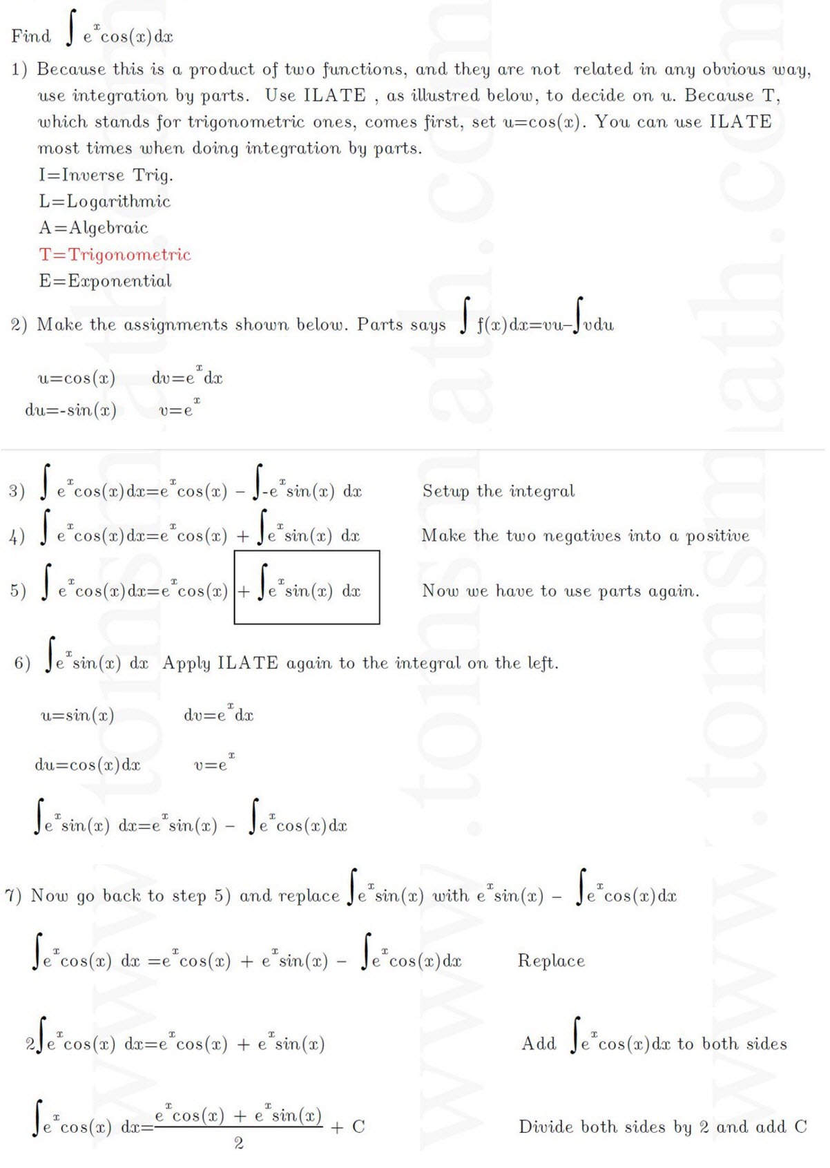 step-by-step-directions-for-finding-the-integral-of-e-x-cos-x