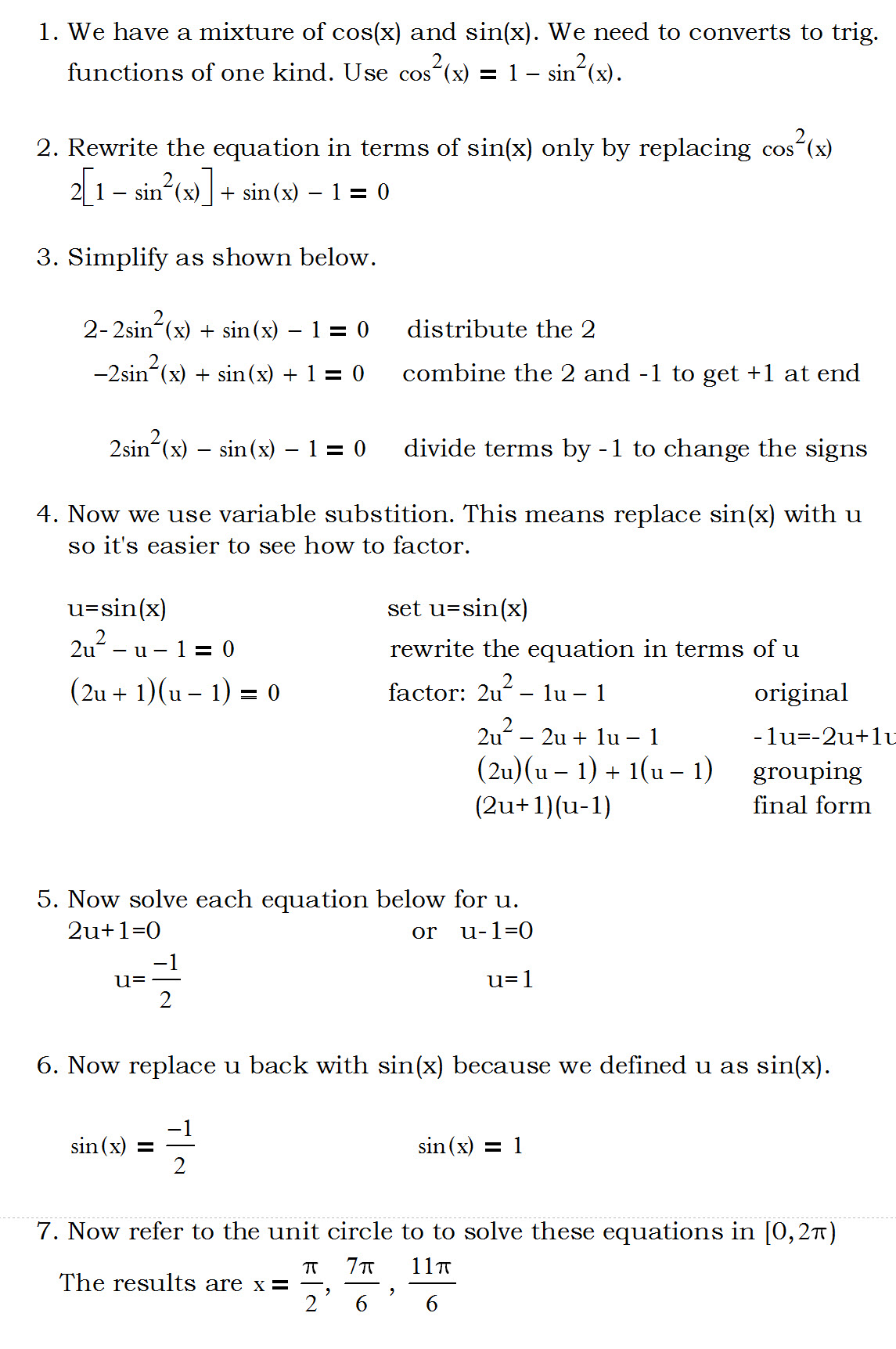 step by step example of solving a triggonometric equation