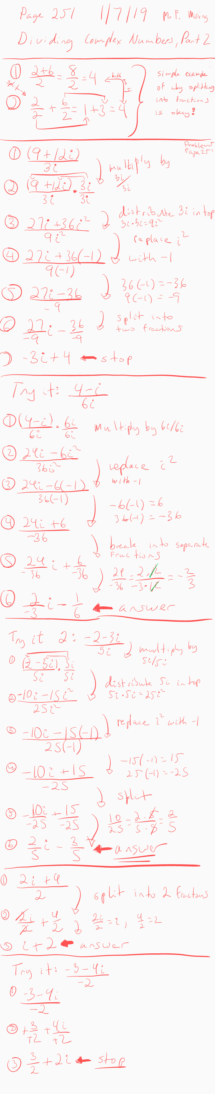 Dividing complex numbers of the form (a+bi) over ci