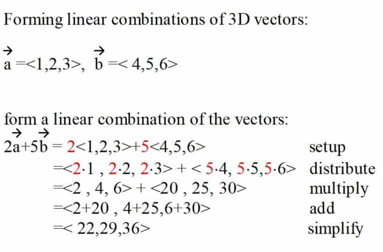 forming linear combinations of vectors with three components Calculus