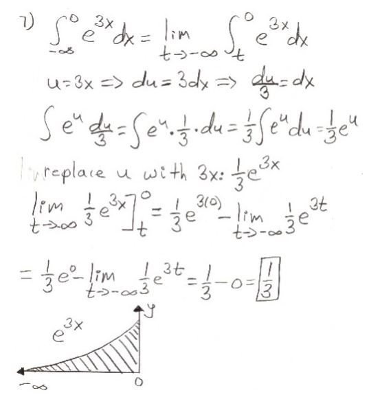 integral e^(3x) from x=-infinity to 0. It's carefully done by step by step. 