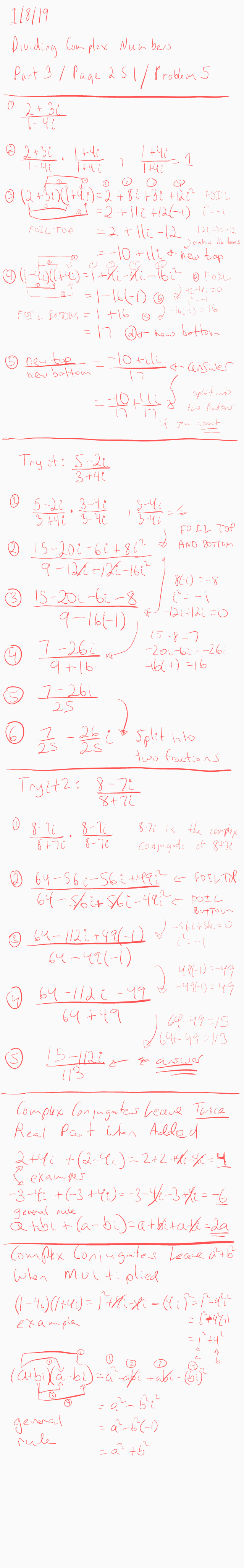dividing complex numbers of the form (a+bi) over (c+di)