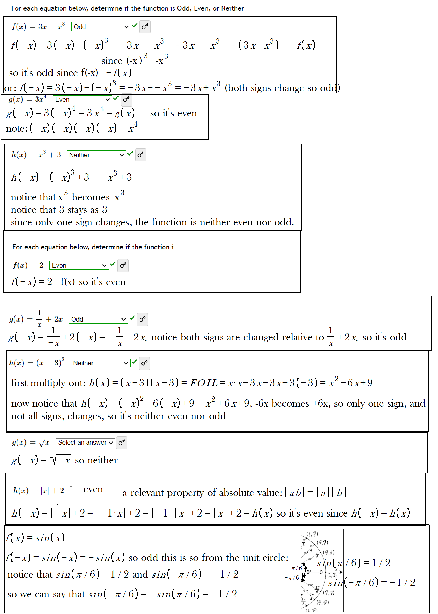 examples of checking whether a function is even odd or neither