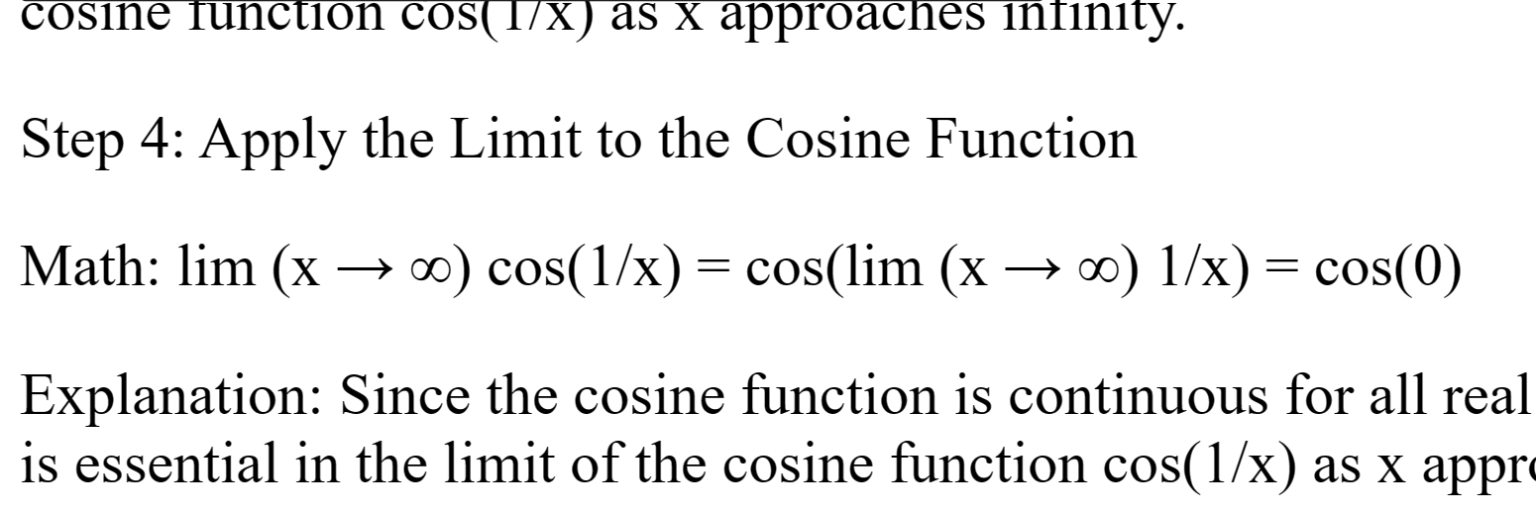 Limit Of The Cosine Function Cos 1 X As X Approaches Infinity