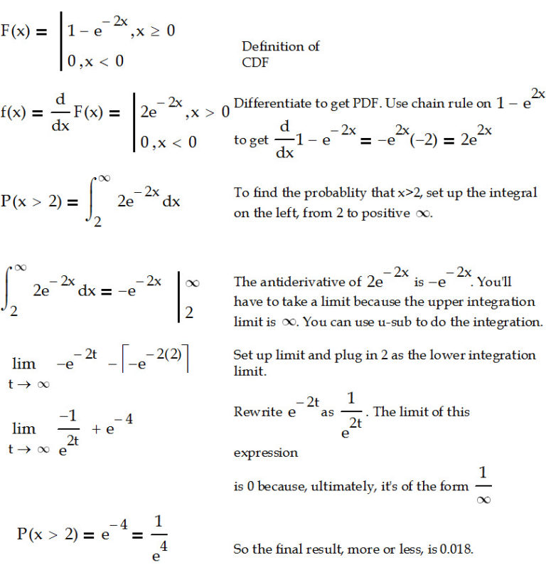 Converting a CDF to a PDF and finding a probability – Calculus Coaches