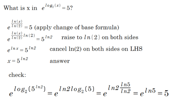 What Is E Raised To The Log Base 2 Of 5 